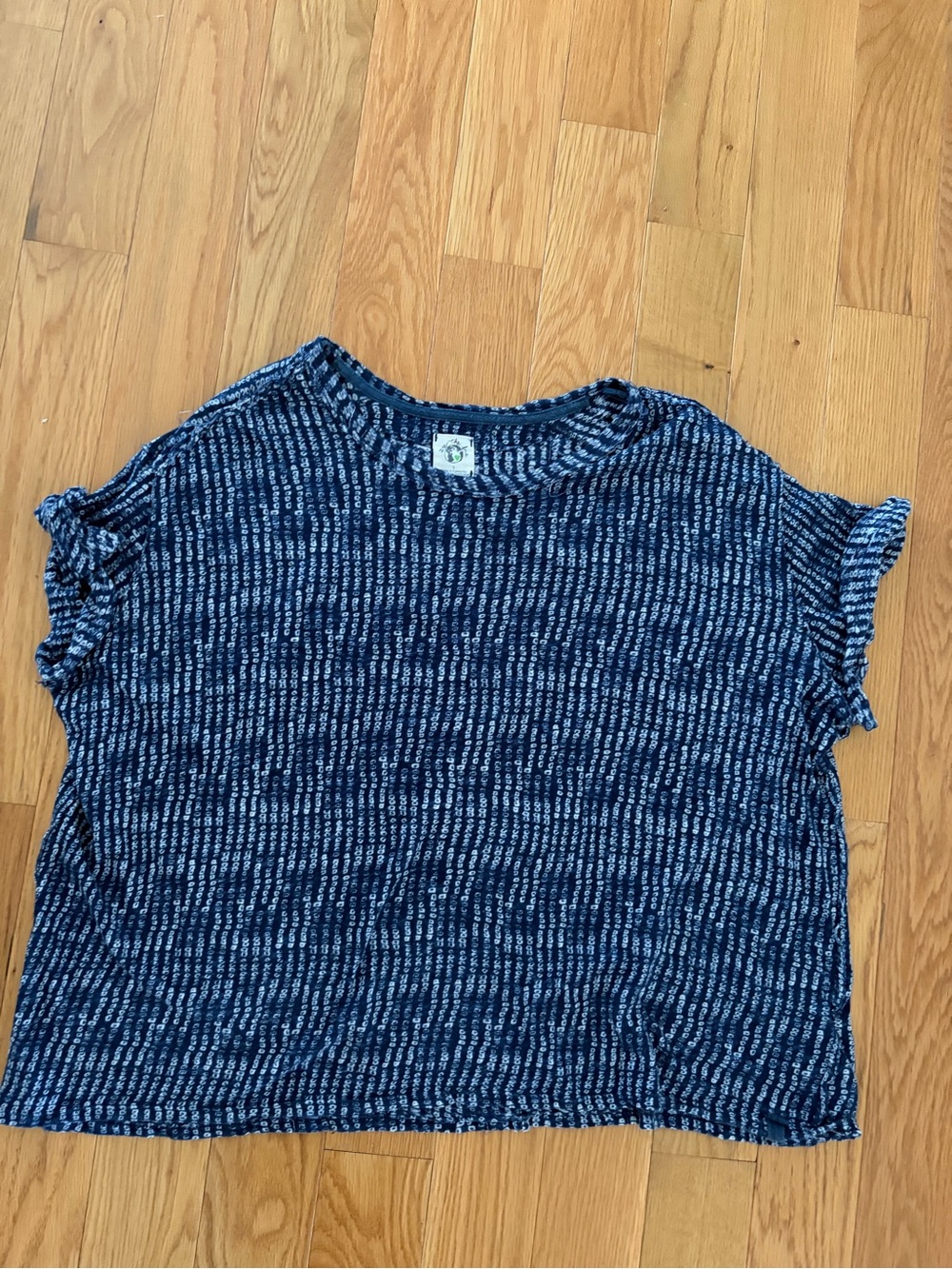 Free People Navy Blue Striped Short Sleeve Top
